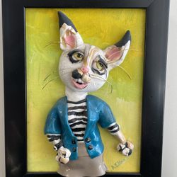 Clay 3D cat wall hanging 