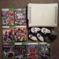 Xbox 360 With 8 Games And 3 Controllers 