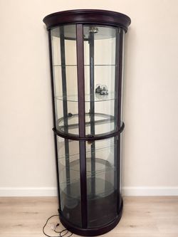 Dark Wood Round Glass Curio Display Cabinet