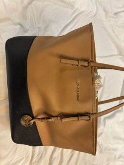 Michael Kors Jet Set Leather Tote – Tan & Black (Like New)