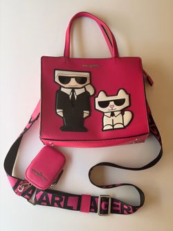 Karl Lagerfeld Paris Maybelle Satchel Bag - Hot Pink with Coin Purse