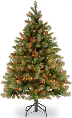 National Tree Company 4.5 ft Pre-Lit Downswept Douglas Fir Artificial Christmas Tree, 450 Multicolor Lights, 525 Feel Real Tips, Includes Stand, Green