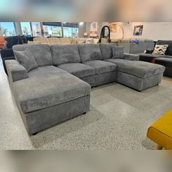 Dark gray cordy sectional sofa