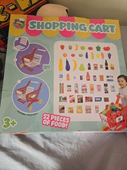 🛒 Brand New Toddler Shopping Cart – 52 Pieces of food! 🛍️