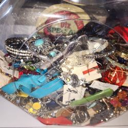 10lbs +  Costume Jewelry  Whole Pices Broken Pieces Missing Parts Arts And Crafts Stones Beeds Etc.