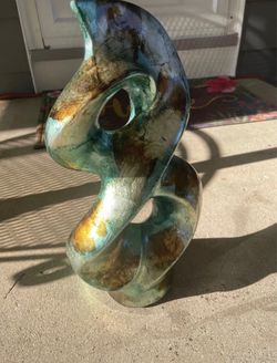 Abstract Swirl Sculpture Teal Gold Patina