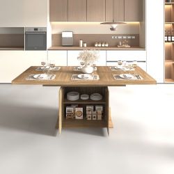 Expandable Dining Table for 6-10 People,Kitchen Table with Storage,Waterproof Scratch-Resistant Surface,Wooden Table for Kitchen,Dining Room