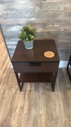 Dark Brown Nightstand with Drawer and Shelf