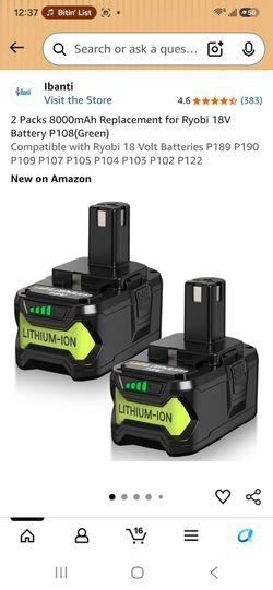Brand New In Box 2 Pack 8Ah Batteries for Ryobi 18V