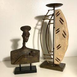 African Madonna & Baby Sculpture with Pillar Candle Holder