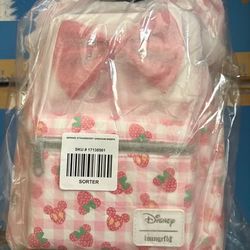 New Loungefly Disney Minnie Mickey Mouse Strawberry Red Bow Mini Backpack