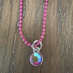 "Blush Pink Beaded Necklace – Rhodium Glass Drop Pendant – Handmade Jewelry"