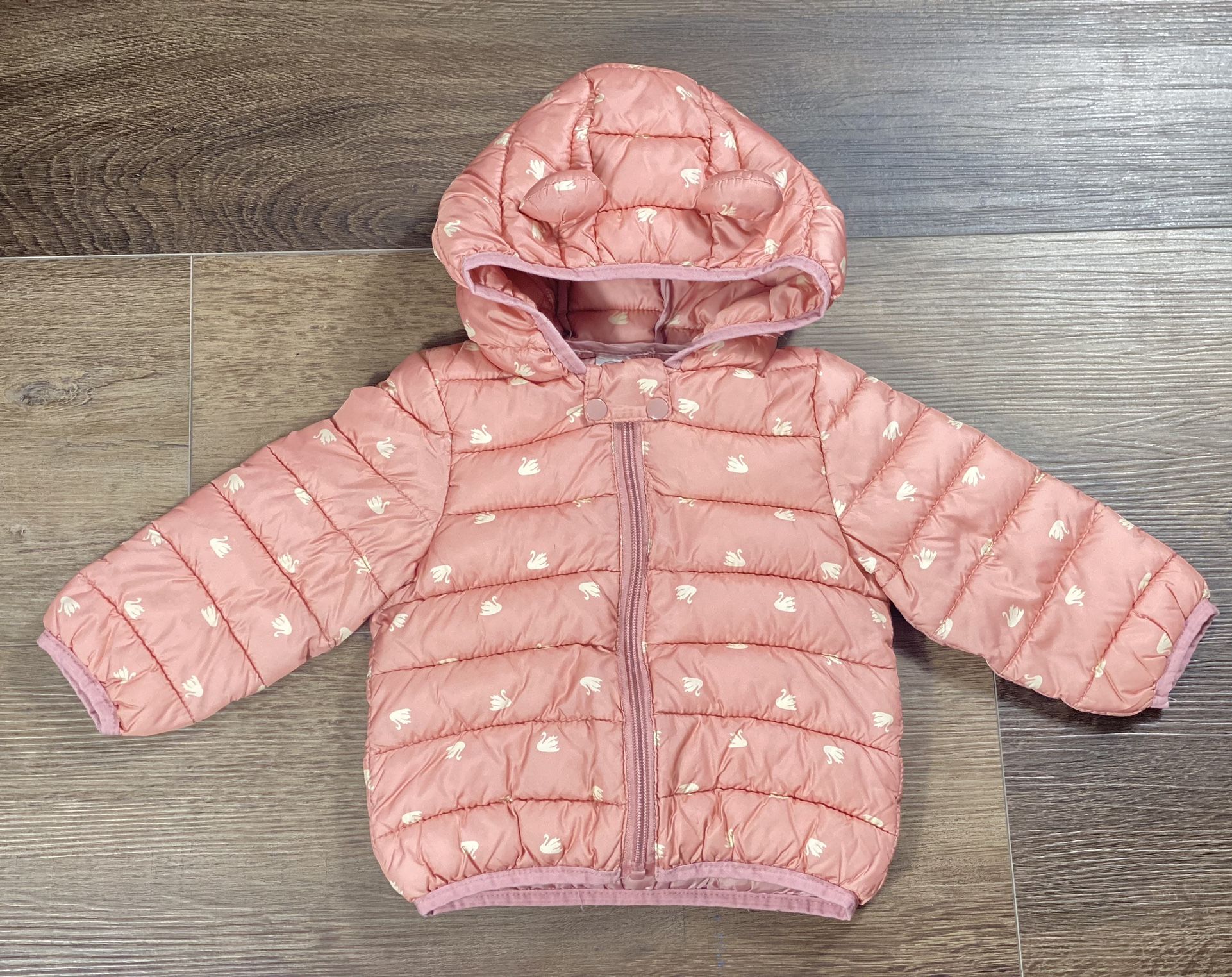 Toddler Girls 12-18 Month Mauve Puffer Swan Zip Jacket