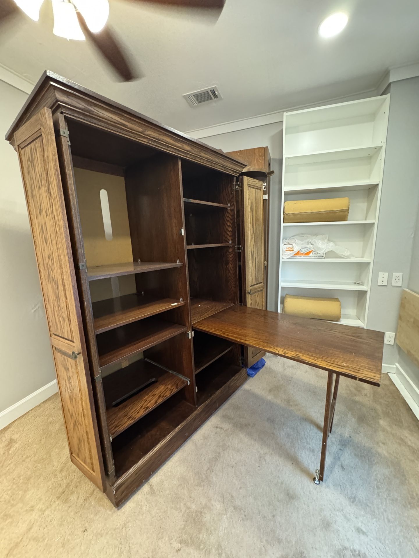 Solid Hardwood Cabinet With Built-In Desk