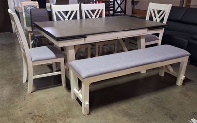 Dining Set 6pcs Color white with light brown