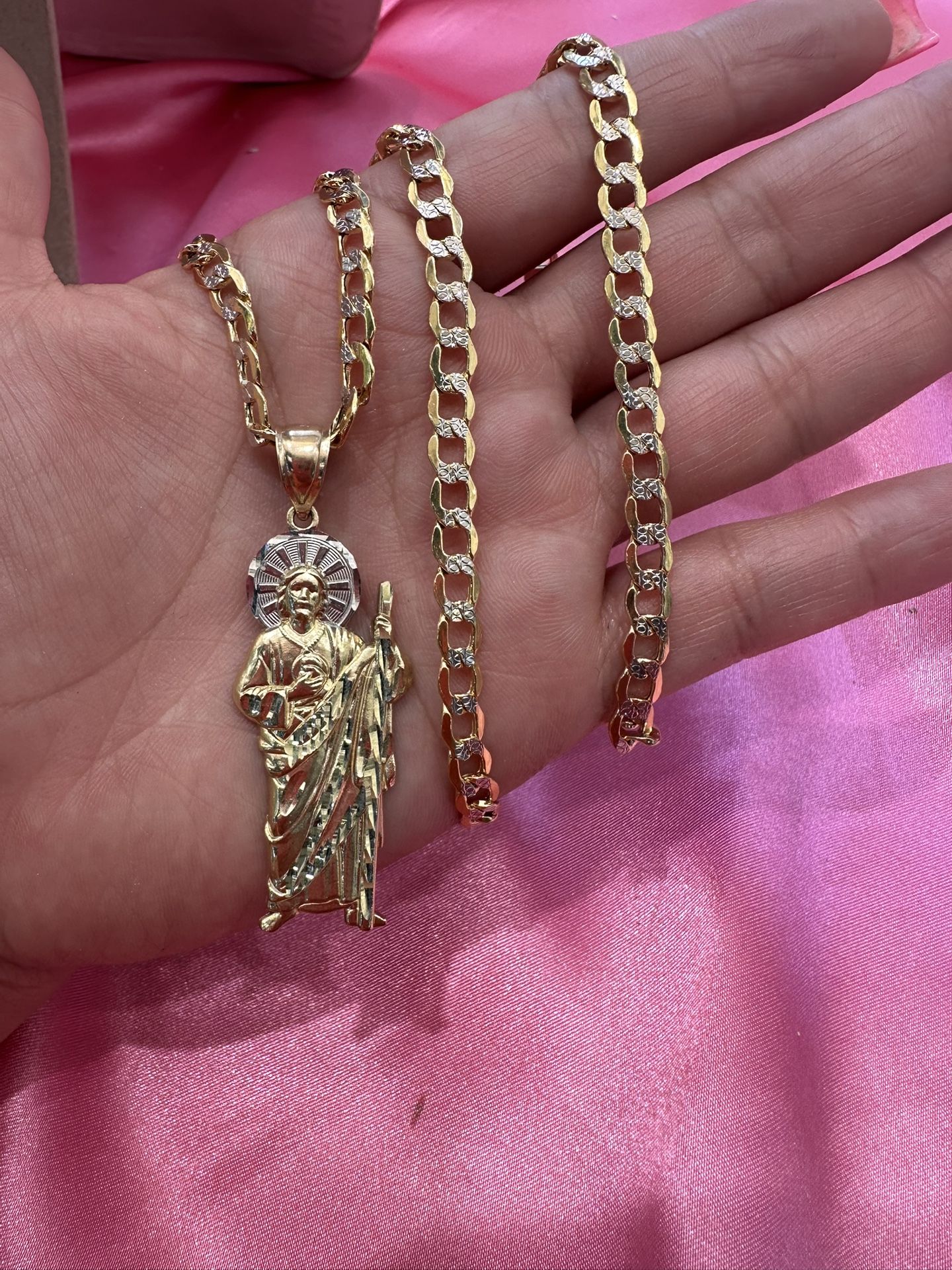 14k Gold Cuban Style Chain W San Judas