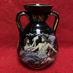 4.75 Inch 24k Black & Gold Handmade In Greece Imported From Greece Greek Ceramic Vase 