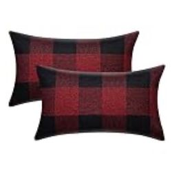 Black And Red Buffalo Check Plaid Throw Pillow Covers 16x24 (2pcs)