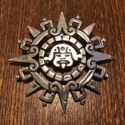 Sterling Aztec calendar pendant/pin
