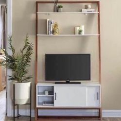 New 42” Wood Ladder Shelf TV Stand Media Console w/ Storage Cabinet & Shelves - 40” TV