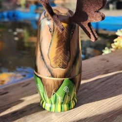 RUSSIAN MATRYOSHKA NESTING DOLLS Moose NORTH WOODLAND PORC SET Of 5