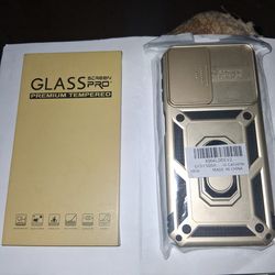 Glass screen pro / gold & black case a14 phone Samsung