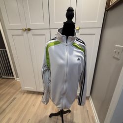 White Men’s Adidas Zip Up Jacket With Green And Black Trim Size L