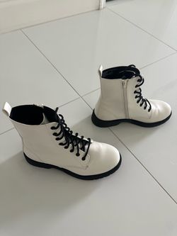 White Lace-Up Combat Ankle Boots