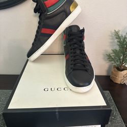 Gucci Ace High-top Sneakers Size 12.5US Black Multicolor