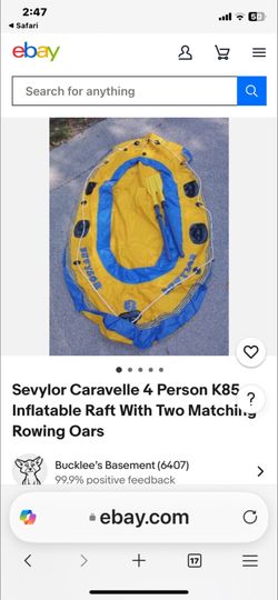 Sevylor Caravelle 4 Person K85 Inflatable Raft With Two Matchin Rowing Oars