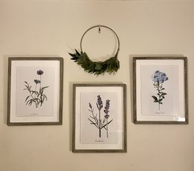 Botanical Wall Art Set Of 3 + Faux Plant Wreath 