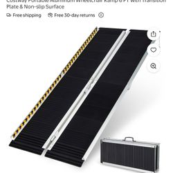 Costway Portable Aluminum Wheelchair Ramp 6 FT with Transition Plate & Non-slip Surface