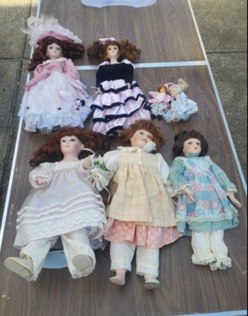 5 Large Porcelain Dolls