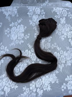 Human Hair Clip On Extensions Brown 24”
