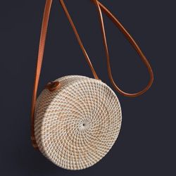 Rattan handmade round bag crossbody