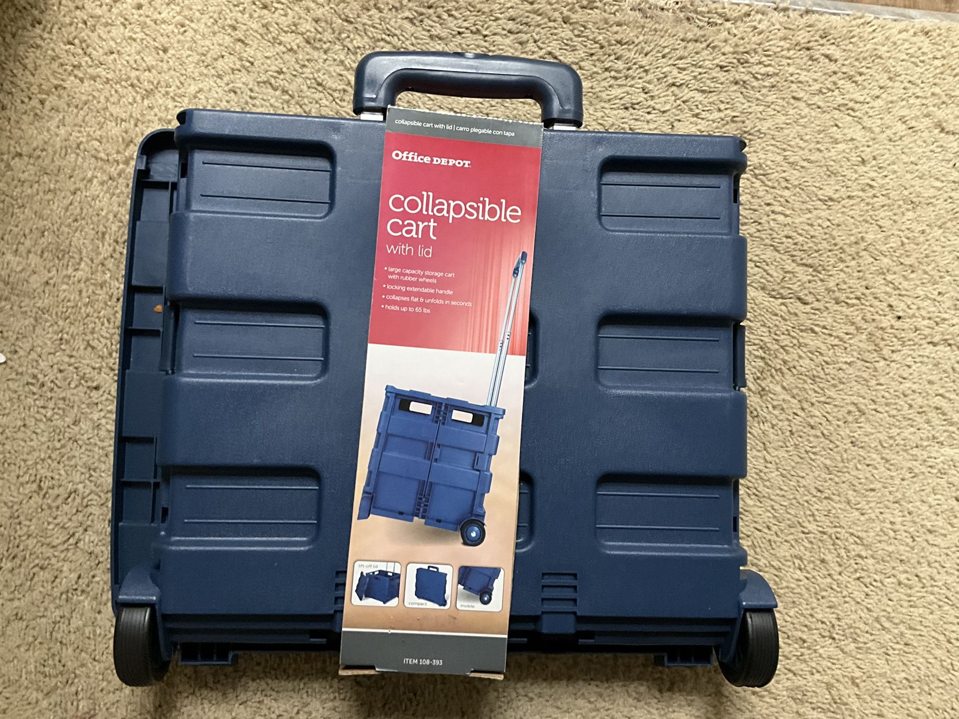 Office DepotĀ® Brand Mobile Folding Cart With Lid, Blue; Item#108-393