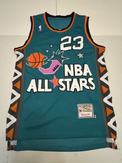 Pre Owned Excellent  Unbranded Mitchell & Ness Hardwood Classics Michael Jordan #23 NBA All Stars  Basketball Jersey  Green Orange Pink Men  Size Medi
