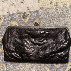 Large Sized Black Leather Clutch Style Wallet