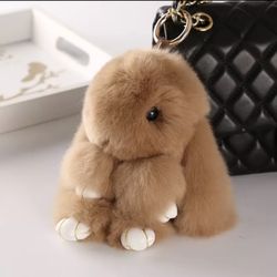 14cm Cute Pluff Bunny Keychain Rex Genuine Rabbit Fur Key Chains For Women Bag Doll Fluffy Lovely Pompom