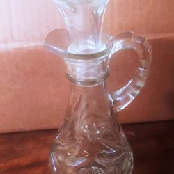 Vintage Crystal Clear Cut Glass Oil -Vinegar Bottle Cruet w/ Glass Stopper.