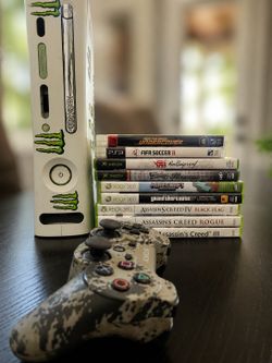 Xbox 360 Console Bundle w/ Hard Drive + 9 Games + Sony Controller (No Cables)
