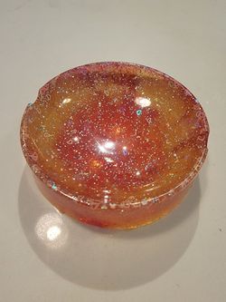 Homemade Pink and Orange Circle Shaped Resin Ash Tray