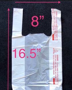500 Bulk White Plastic T-Shirt Bags (8" x 16.5") – Retail, Trash Can Liners, Pet Waste