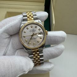 Rolex Date-Just 36mm 16234 18k Gold TwoTone Diamond Dial