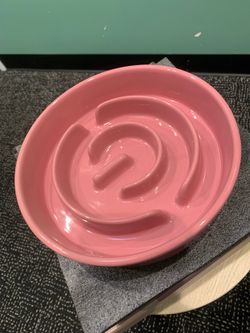 NEW Ceramic slow feeder dog bowl- med/lg- Mauve Pink