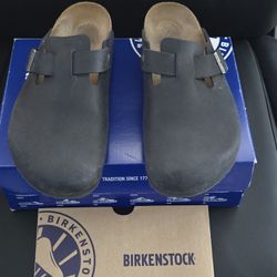 Birkenstock Boston Oiled Leather (Black) Men's Sandals 59461 Size 44
