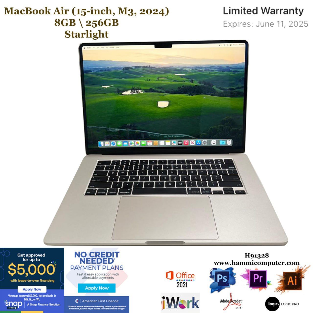 MacBook Air (15-inch, M3, 2024) 8C/ 1C/ 8GB/ 256GB "H91328"