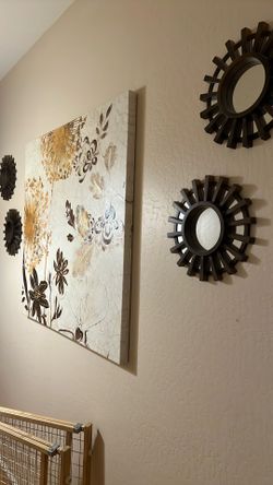 Large Canvas painting W/4 Side Mirrors 