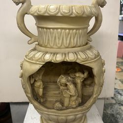 Vintage rare 3D carved composite Roman Greek water fountain in Vase