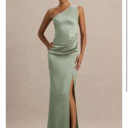 Club L London SAGE ASYMMETRIC NECKLINE HIGH-SPLIT MAXI DRESS
